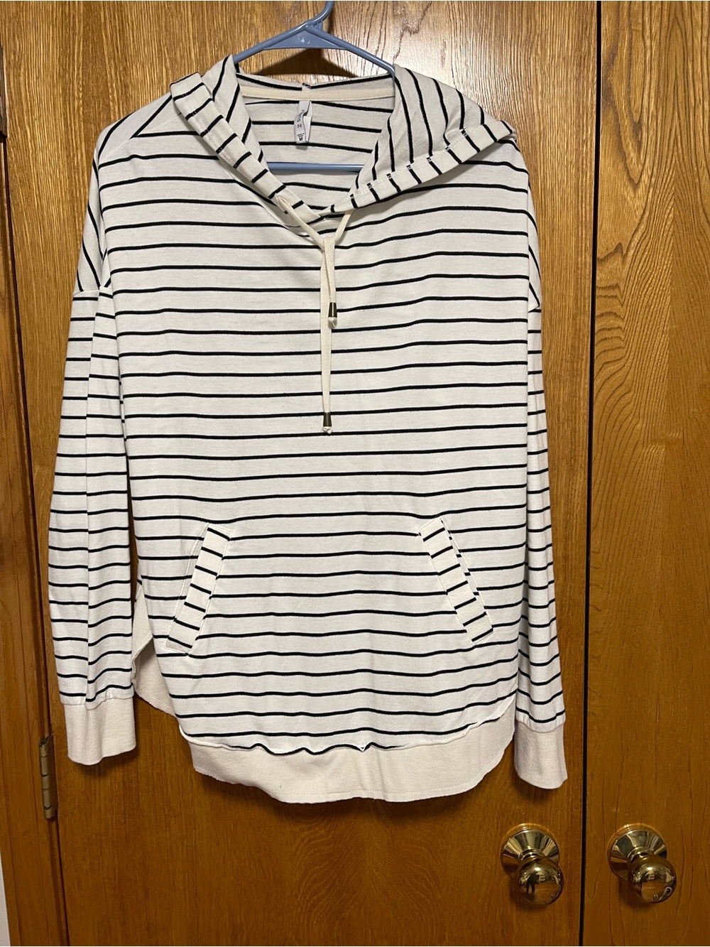 Z Supply Cream and Black Striped Hooded Pullover